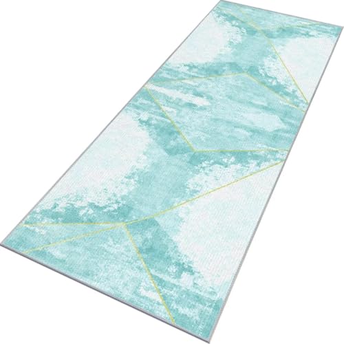 Rglxing Teppich Läufer Flur rutschfest Küchenteppich Fußmatte 80X500CM Waschbar Cyan Teppichläufer Meterware Schmutzfangmatte Teppichläufer für Flur Küche Eingang Wohnzimmer Schlafzimmer von Rglxing