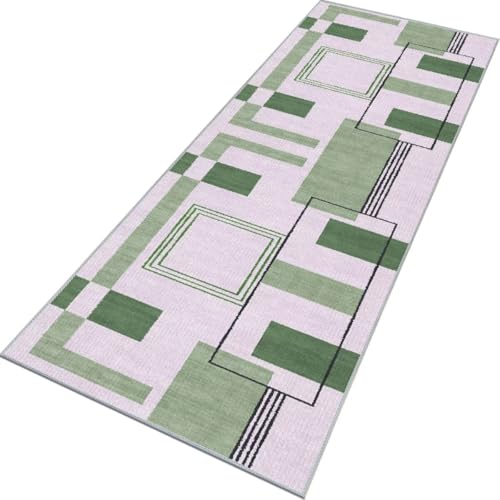 Rglxing Teppich Läufer Flur rutschfest Küchenteppich Fußmatte 90X120CM Waschbar Hellrosa Grün Teppichläufer Meterware Schmutzfangmatte Teppichläufer für Flur Küche Eingang Wohnzimmer Schlafzimmer von Rglxing