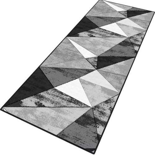 Teppich Läufer Flur rutschfest Küchenteppich Fußmatte 100X100CM Waschbar Grau Schwarz Modern Teppichläufer Meterware Schmutzfangmatte Teppichläufer für Flur Küche Eingang Wohnzimmer Schlafzimmer von Rglxing