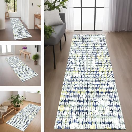 Teppich Läufer Flur rutschfest Küchenteppich Fußmatte 120X500CM Waschbar Blau Grün Weiß Gelb Teppichläufer Meterware Schmutzfangmatte Teppichläufer für Flur Küche Eingang Wohnzimmer Schlafzimmer von Rglxing