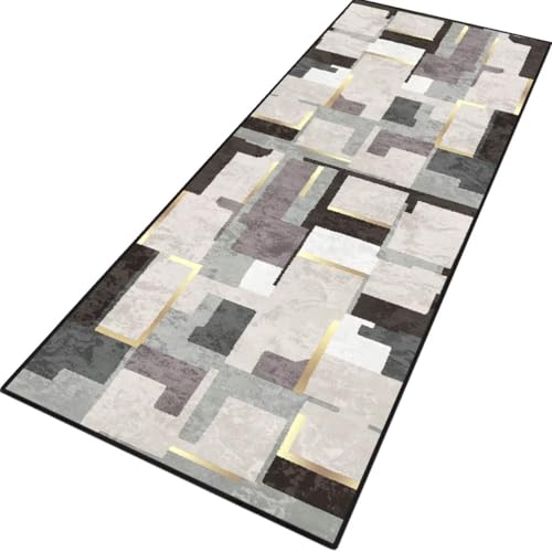 Teppich Läufer Flur rutschfest Küchenteppich Fußmatte 120X500CM Waschbar Grau Grün Gelb Modern Teppichläufer Meterware Schmutzfangmatte Teppichläufer für Flur Küche Eingang Wohnzimmer Schlafzimmer von Rglxing