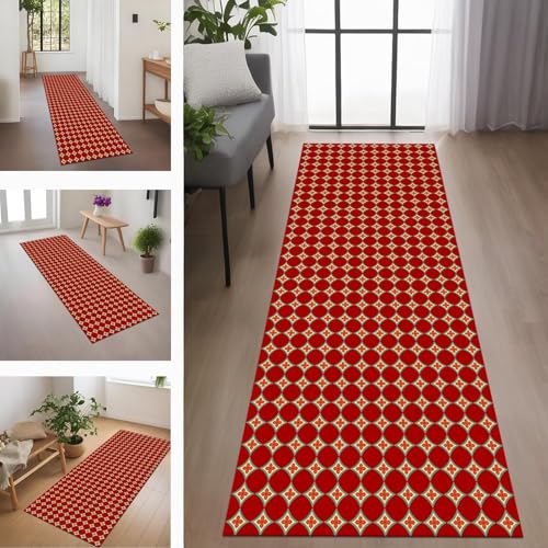Teppich Läufer Flur rutschfest Küchenteppich Fußmatte 40X300CM Waschbar Rot Braun Cyan Gelb Teppichläufer Meterware Schmutzfangmatte Teppichläufer für Flur Küche Eingang Wohnzimmer Schlafzimmer von Rglxing