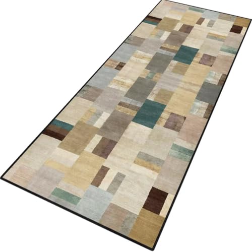 Teppich Läufer Flur rutschfest Küchenteppich Fußmatte 40X90CM Waschbar Gelb Braun Grün Modern Teppichläufer Meterware Schmutzfangmatte Teppichläufer für Flur Küche Eingang Wohnzimmer Schlafzimmer von Rglxing