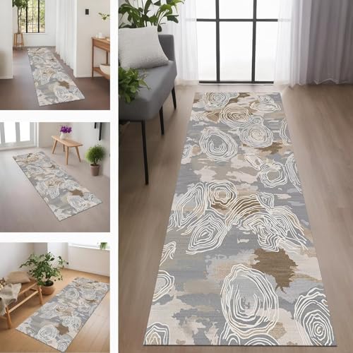 Teppich Läufer Flur rutschfest Küchenteppich Fußmatte 50X100CM Waschbar Braun Blau Grau Vintage Teppichläufer Meterware Schmutzfangmatte Teppichläufer für Flur Küche Eingang Wohnzimmer Schlafzimmer von Rglxing