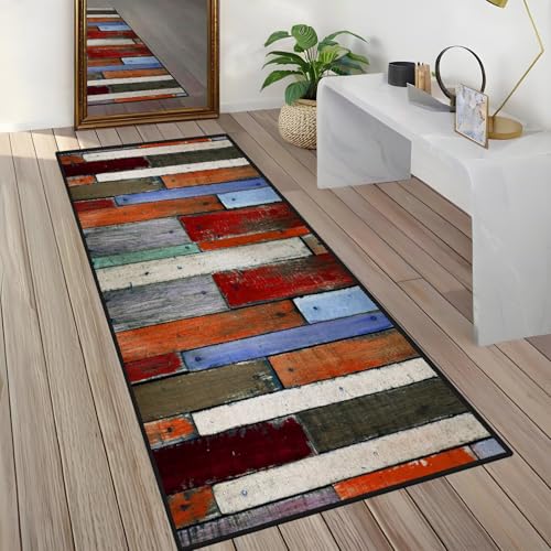 Teppich Läufer Flur rutschfest Küchenteppich Fußmatte 50X300CM Waschbar Rot Orange Modern Teppichläufer Meterware Schmutzfangmatte Teppichläufer für Flur Küche Eingang Wohnzimmer Schlafzimmer von Rglxing