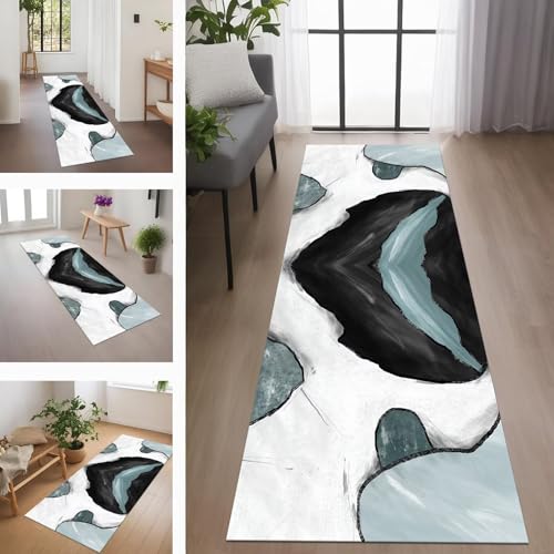 Teppich Läufer Flur rutschfest Küchenteppich Fußmatte 50X400CM Waschbar Schwarz Grau Blau Cyan Teppichläufer Meterware Schmutzfangmatte Teppichläufer für Flur Küche Eingang Wohnzimmer Schlafzimmer von Rglxing