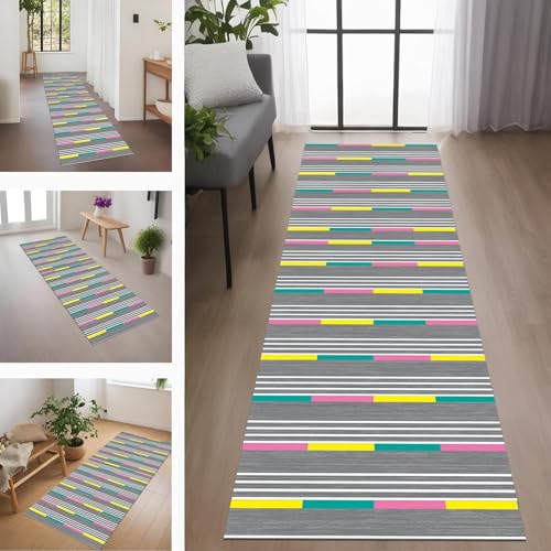 Teppich Läufer Flur rutschfest Küchenteppich Fußmatte 50X90CM Waschbar Grau Weiß Cyan Gelb Teppichläufer Meterware Schmutzfangmatte Teppichläufer für Flur Küche Eingang Wohnzimmer Schlafzimmer von Rglxing