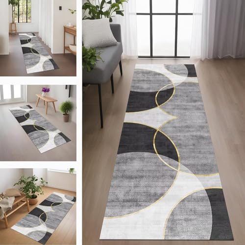 Teppich Läufer Flur rutschfest Küchenteppich Fußmatte 60X100CM Waschbar Grau Schwarz Braun Gelb Teppichläufer Meterware Schmutzfangmatte Teppichläufer für Flur Küche Eingang Wohnzimmer Schlafzimmer von Rglxing