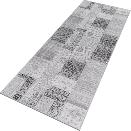 Teppich Läufer Flur rutschfest Küchenteppich Fußmatte 70X280CM Waschbar Grau Schwarz Modern Teppichläufer Meterware Schmutzfangmatte Teppichläufer für Flur Küche Eingang Wohnzimmer Schlafzimmer von Rglxing