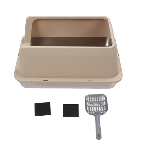 Edelstahlkatze Katzentoilette | Hochseiten Splash Guard & Low Tracking Design | Extra Large Top -Eingangsdächer -Box für große Katzen/mehrere Katzen | Duftkontrolle und einfach (Khaki) von Rhawuy