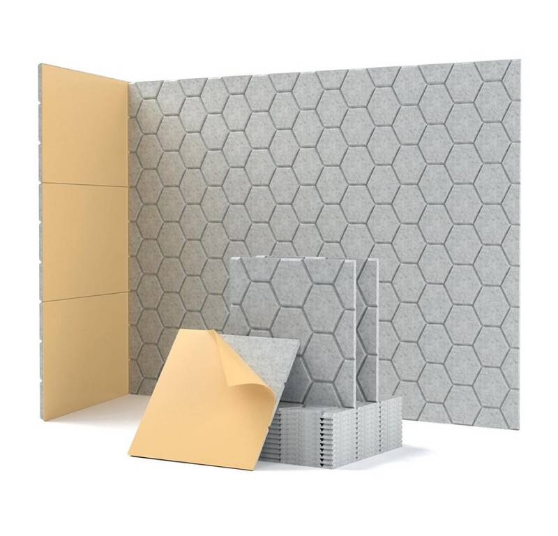 Rhein Beleuchtung Akustikplatte 12 Stück Selbstklebend Akustikplatten(Gitterform), (akustikpaneele selbstklebendm, akustik paneele, schallabsorber), Schallschutz mit hoher Dichte für Wand Decken Holz & Tür von Rhein Beleuchtung