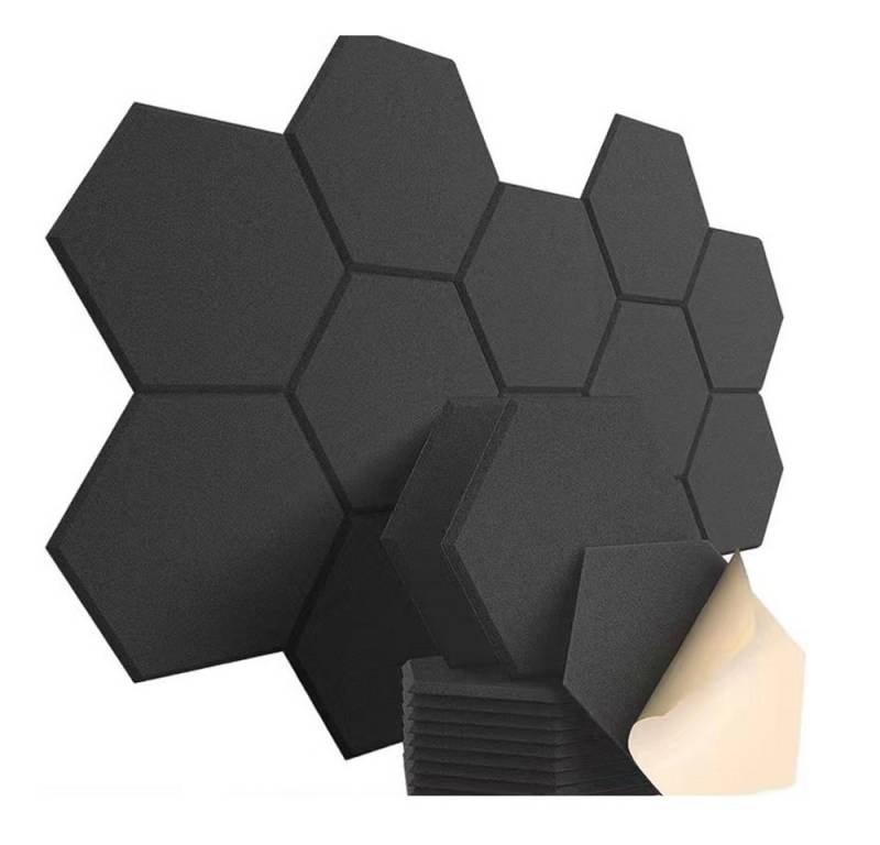 Rhein Beleuchtung Akustikplatte 12 Stück Selbstklebend Akustikplatten(Sechseck), (akustikpaneele selbstklebendm, akustik paneele, schallabsorber), Schallschutz mit hoher Dichte für Wand Decken Holz & Tür von Rhein Beleuchtung