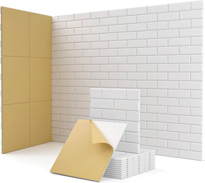 Rhein Beleuchtung Akustikplatte 12 Stück Selbstklebend Akustikplatten(Ziegeltextur), (akustikpaneele selbstklebendm, akustik paneele, schallabsorber), Schallschutz mit hoher Dichte für Wand Decken Holz & Tür von Rhein Beleuchtung