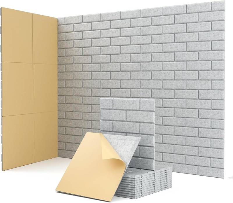 Rhein Beleuchtung Akustikplatte 12 Stück Selbstklebend Akustikplatten(Ziegeltextur), (akustikpaneele selbstklebendm, akustik paneele, schallabsorber), Schallschutz mit hoher Dichte für Wand Decken Holz & Tür von Rhein Beleuchtung