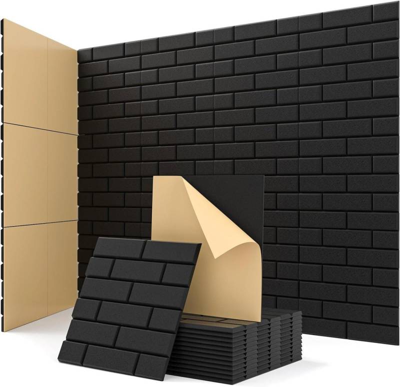 Rhein Beleuchtung Akustikplatte 12 Stück Selbstklebend Akustikplatten(Ziegeltextur), (akustikpaneele selbstklebendm, akustik paneele, schallabsorber), Schallschutz mit hoher Dichte für Wand Decken Holz & Tür von Rhein Beleuchtung