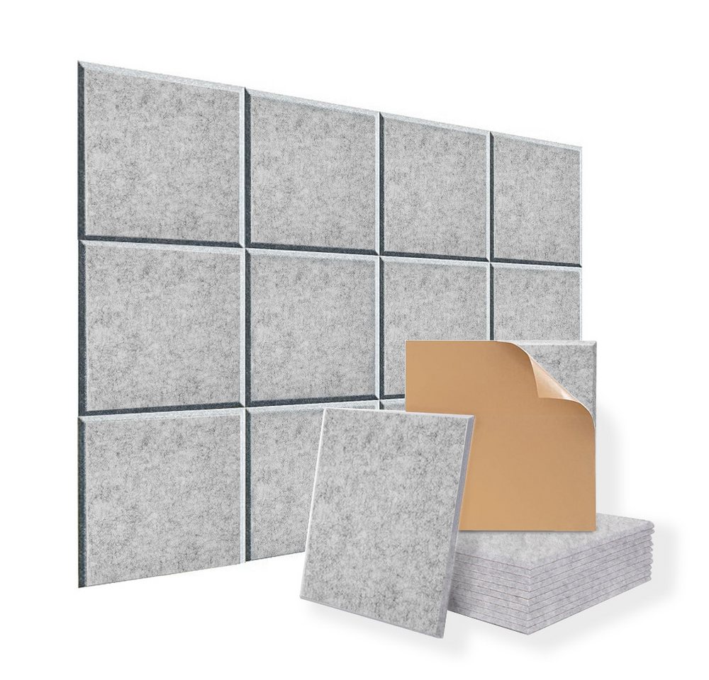 Rhein Beleuchtung Akustikplatte 12 Stück Selbstklebend Akustikplatten (30x30x0,9 cm), (akustikpaneele selbstklebendm, akustik paneele, schallabsorber), Schallschutz mit hoher Dichte für Wand Decken Holz & Tür von Rhein Beleuchtung