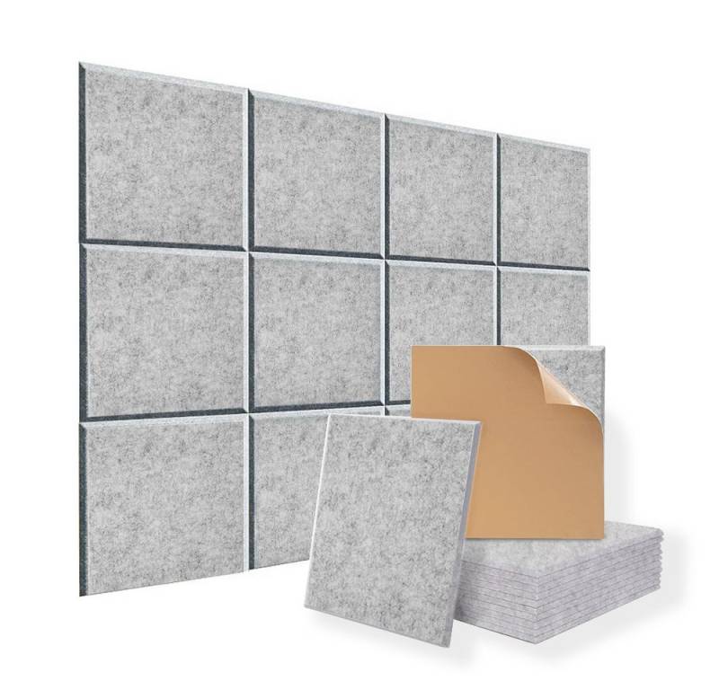 Rhein Beleuchtung Akustikplatte 12 Stück Selbstklebend Akustikplatten (30x30x0,9 cm), (akustikpaneele selbstklebendm, akustik paneele, schallabsorber), Schallschutz mit hoher Dichte für Wand Decken Holz & Tür von Rhein Beleuchtung