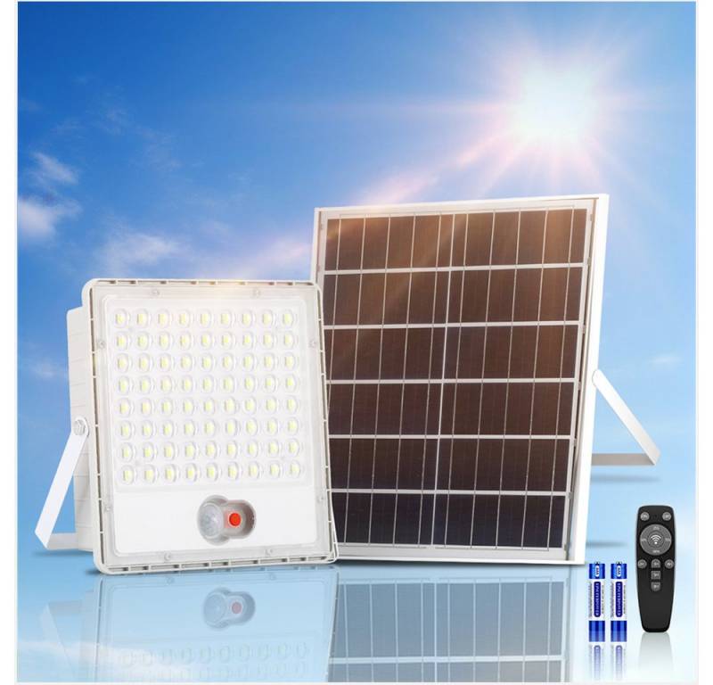 Rhein Beleuchtung LED Solarleuchte 1000W Solarlampen für Außen Wand – mit Fernbedienung & Bewegungsmelder, 1000W, LED fest integriert, 72 LEDs, 7000 K Flutlicht, solar Bewegungsmelder außen mit Timer von Rhein Beleuchtung