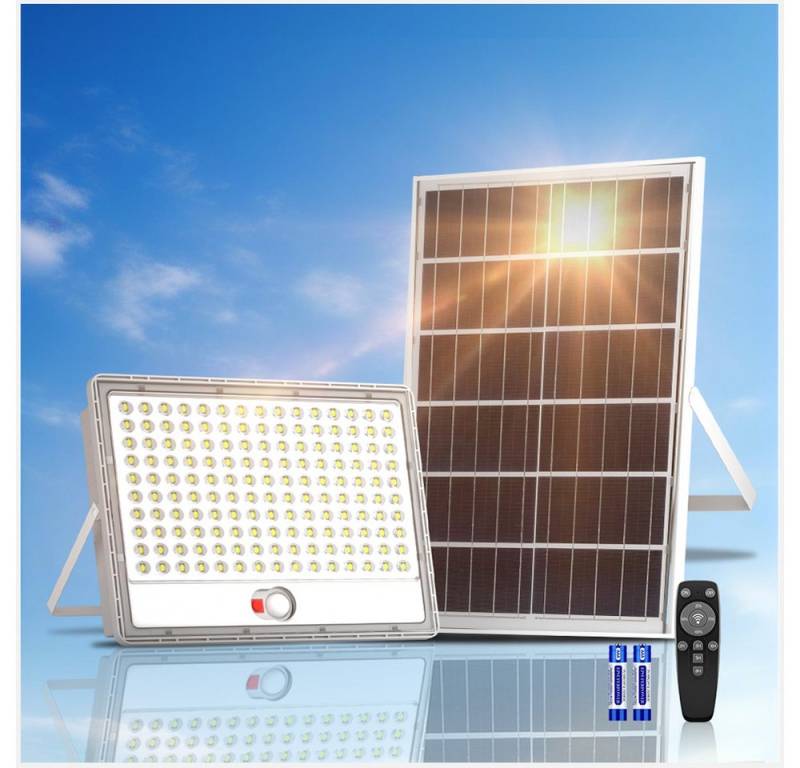 Rhein Beleuchtung LED Solarleuchte 2000W Solarlampen für Außen Wand – mit Fernbedienung & Bewegungsmelder, 2000W, LED fest integriert, 150 LEDs, 7000 K Flutlicht, solar Bewegungsmelder außen mit Timer von Rhein Beleuchtung