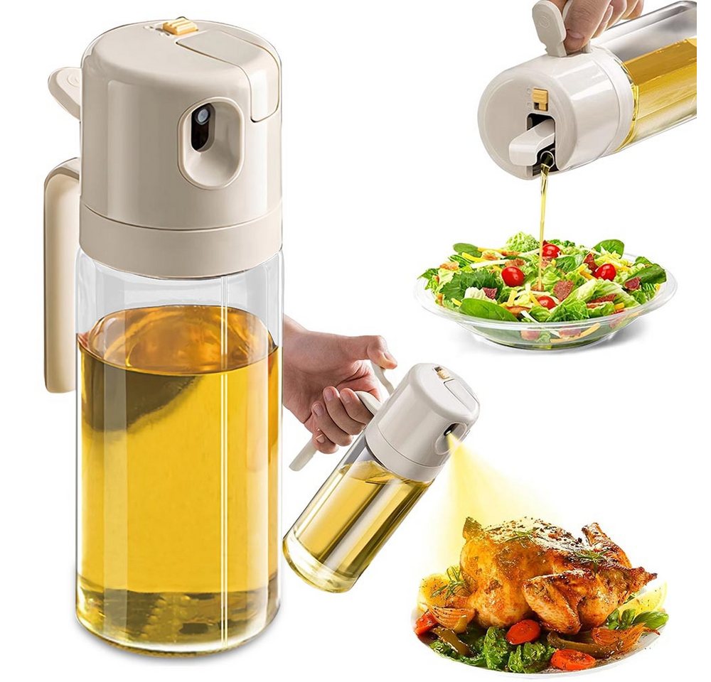 PFCTART Ölausgießer Ölsprüher 550 ml 2in1 Öl Sprühflasche mit Gießfunktion, 1-St., Für Olivenöl, Essig & Sojasauce – Glasbehälter Öl Sprayflasche, Feiner Nebel oder Strahl, rutschfester Griff – Ölspray für Airfryer von PFCTART
