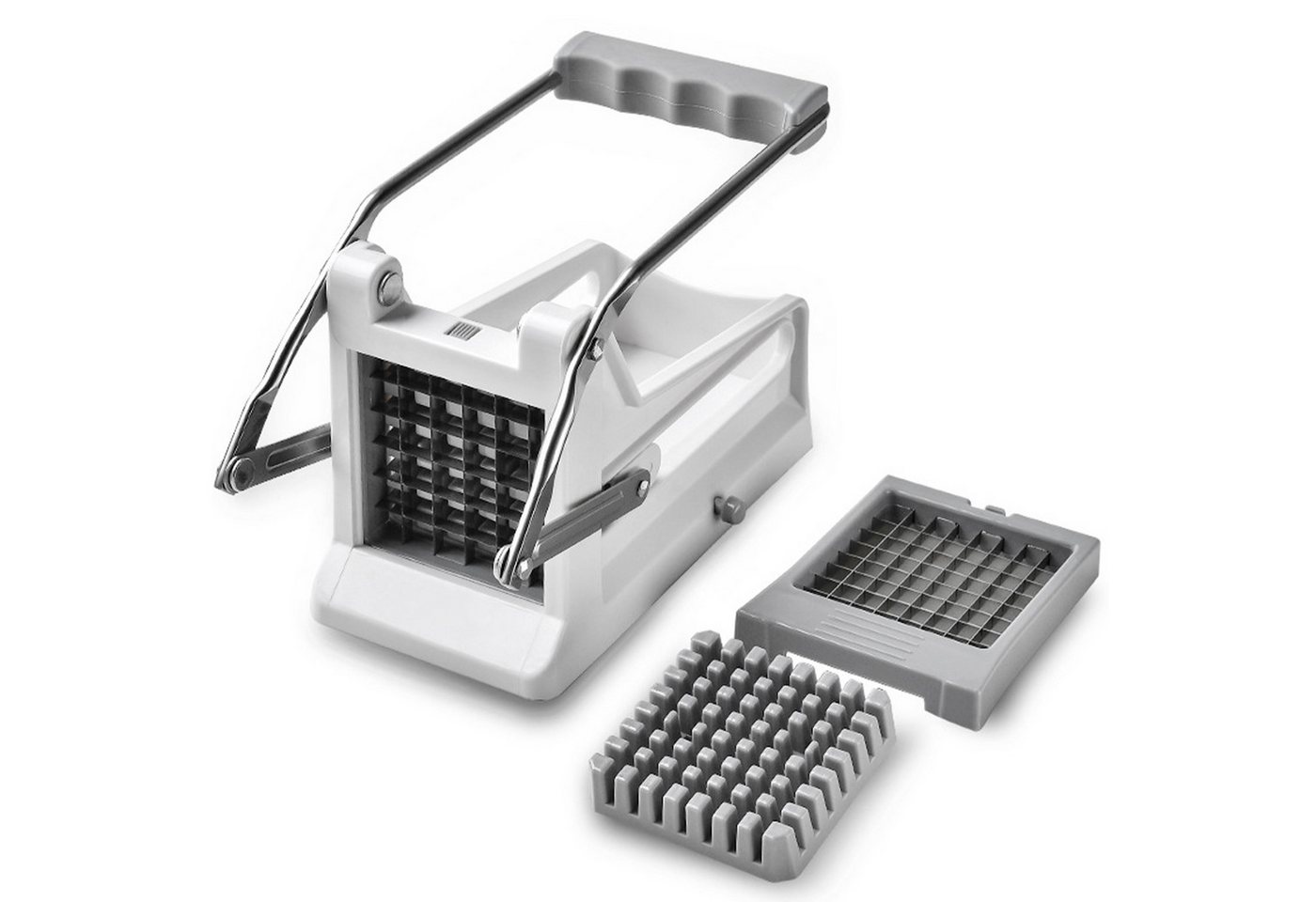 Rhein Beleuchtung Pommesschneider Kartoffelschneider mit auswechselbaren Klingen, (pommesschneider, kartoffeln schneider, pommes-frites-schneider), Lebensmittelechter Edelstahl, zwei austauschbare Schneidköpfe von Rhein Beleuchtung