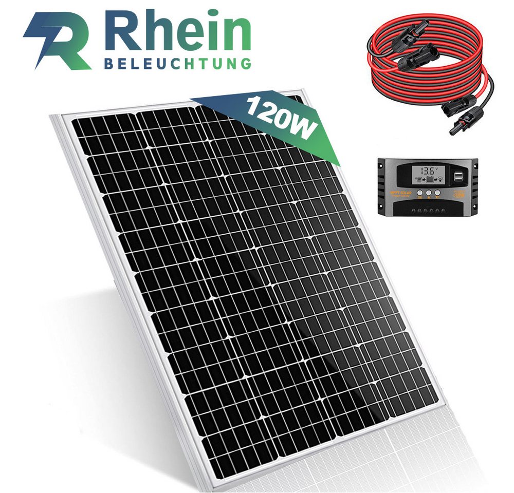 Rhein Beleuchtung Solarmodul 120W 12V Solaranlage Set Wohnmobil Garten Inselanlage, 120 W, Monokristallin, (3-St., Inkl. 40A MPPT-Regler & 3 m Solarkabel – ideal für Dachmontage), Mono Solarpanel mit Half-Cut-Technologie & IP65 Anschlussdose von Rhein Beleuchtung