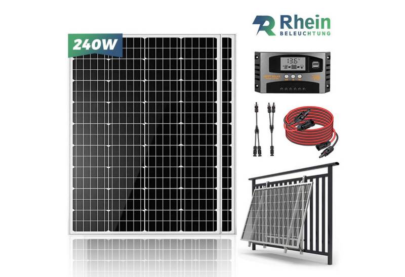 Rhein Beleuchtung Solarmodul 240W 12V Solar Komplettset Plug & Play für Dach Wohnmobil Boot, (Inkl. Y-Kabel MC4 Stecker Alu Rahmen schwarz spritzwassergeschützt), 2x120W Halbzellen IP65 wasserdicht 40A MPPT Regler hohe Leistung von Rhein Beleuchtung
