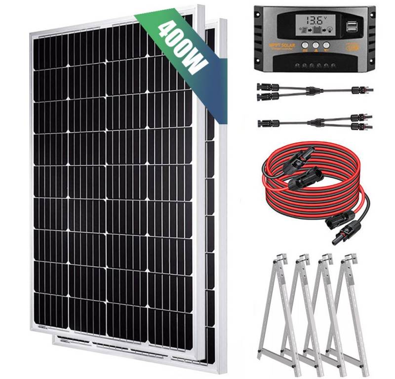 Rhein Beleuchtung Solarmodul 400W 12V Wohnmobil Solaranlage Komplettset, 400 W, Monokristallin, (1-St., Inklusive 12V/24V MPPT-Laderegler, Y-Adapter, 3m Solarmodul mit MC4), IP65 wasserdicht, hohe Effizienz, mit MPPT-Laderegler von Rhein Beleuchtung
