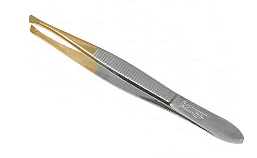 Solinger Pinzette zur Haarentfernung- Zupfpinzette- Augenbrauenpinzette- goldspitz 8 cm lang- geriffelt- schräge Ausführung von Rhein Instrumente