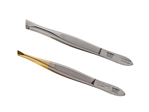 Solinger Pinzetten zur Haarentfernung- Augenbrauenpinzetten- Made in Solingen- im 2-er Set silber & goldsilber, ca. 8cm lang,rostfreier Edelstahl von Rhein Instrumente