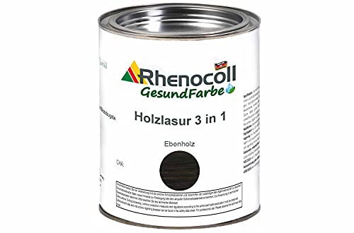 RHENOCOLL Holzlasur 3in1 zum Beschichten von Holz im Innen und Außen Bereich wie Holzhaus oder Terrassenmöbel, All-in-One Produkt, Holzlasur außen, Holzlasur innen (0,75 l, Ebenholz) von Rhenocoll