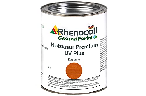 RHENOCOLL Holzlasur Premium UV Plus zum Beschichten von Holz im Außen Bereich, Holzhaus, Terrassenmöbel oder Zäune, wasserbasiert, Extra UV Schutz, Holzlasur außen (0,75 l, Kastanie) von Rhenocoll