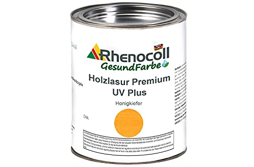 RHENOCOLL Holzlasur Premium UV Plus zum Beschichten von Holz im Außen Bereich, Holzhaus, Terrassenmöbel oder Zäune, wasserbasiert, Extra UV Schutz, Holzlasur außen (2,5 l, Honigkiefer) von Rhenocoll