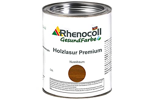 RHENOCOLL Holzlasur Premium zum Beschichten von Holz im Innen und Außen Bereich, Holzhaus, Terrassenmöbel oder Zäune, wasserbasiert, Holzlasur außen, Holzlasur innen (0,75 l, Nussbaum) von Rhenocoll