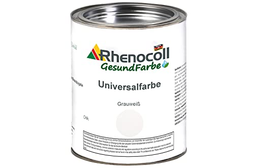 Rhenocoll Universalfarbe für Holz, Metall und Stein – Holzfarbe innen und außen – Wetterfeste Deckfarbe auf Wasserbasis – Metall-Farbe Grauweiß seidenmatt 2,5 l von Rhenocoll