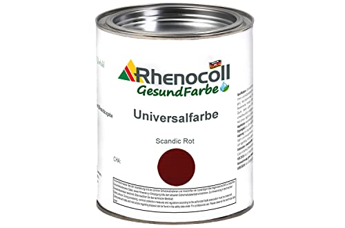 Rhenocoll Universalfarbe für Holz, Metall und Stein – Holzfarbe innen und außen – Wetterfeste Deckfarbe auf Wasserbasis – Metall-Farbe Scandic Rot seidenmatt 1 l von Rhenocoll