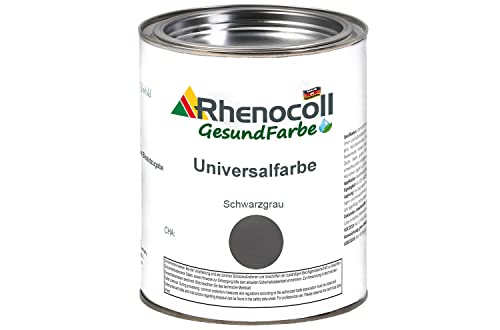 Rhenocoll Universalfarbe für Holz, Metall und Stein – Holzfarbe innen und außen – Wetterfeste Deckfarbe auf Wasserbasis – Metall-Farbe Schwarzgrau seidenmatt 2,5 l von Rhenocoll