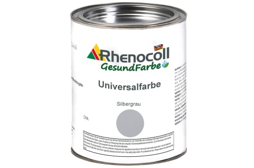 Rhenocoll Universalfarbe für Holz, Metall und Stein – Holzfarbe innen und außen – Wetterfeste Deckfarbe auf Wasserbasis – Metall-Farbe Silbergrau seidenmatt 1 l von Rhenocoll