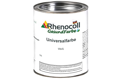 Rhenocoll Universalfarbe für Holz, Metall und Stein – Holzfarbe innen und außen – Wetterfeste Deckfarbe auf Wasserbasis – Metall-Farbe Weiß seidenmatt 1 l von Rhenocoll