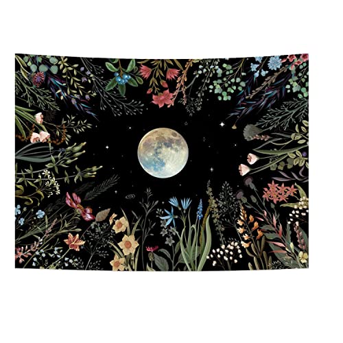 Rheross Wandteppich für Den Garten im Mondlicht Mondwandteppich Blumenteppich Pflanzen Wandteppich Wandbehang Dekor für Raum B von Rheross