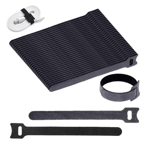 Rhimooay 100 Stück Klettband Kabelbinder Klett Schwarz, Kabel-Klettband Kabelklett Kabelbinder Klettbinder Klettverschluss, Wiederverwendbare Verstellbare kabelklettbänder für Kabel, 120 x 12 mm von Rhimooay