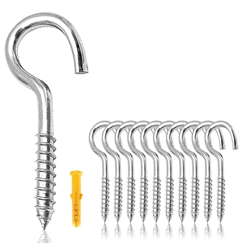 Rhimooay Schraubhaken Klein 304 Edelstahl 10 Stück, Hakenschrauben mit Gewinde, Haken zum Schrauben, Gewindehaken, Einschraubhaken Robuste Rostfrei Becherhaken（M3-40mm） von Rhimooay