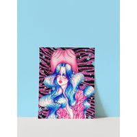 Strass Cowgirl Kunstdruck | Pink Und Blau Zebra Glitter Kunst Poster Yeehaw Bunte Wanddekoration Einzigartiges Studentenzimmer Wandkunst von RhinestoneRodeoArt