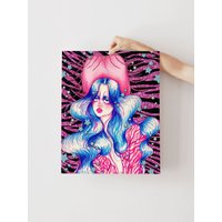 strass Kuhmädchen Poster | Pink Und Blau Zebra Glitzer Kunstdruck Yeehaw Bunte Wanddekoration Unikat Schlafsaal Wandkunst von RhinestoneRodeoArt