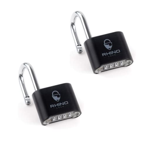 Rhino Lock Secure Lock – Schwarzes 4-stelliges Zahlenschloss für Fitnessstudio, Schule und Arbeit, Haspen, Schuppen und Werkzeugkästen (britische Marke) – 2 Stück von Rhino Lock