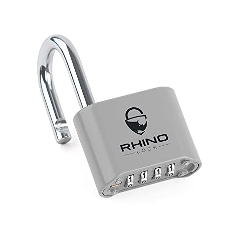 Rhino Lock Sicheres Schloss – Zahlenschloss – graues 4-stelliges Zahlenschloss für Fitnessstudio, Schule und Arbeitsspinde; geeignet für den Außenbereich mit Zäunen, Haspen, Schuppen und von Rhino Lock