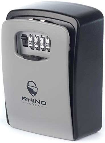 Rhino Lock XL - Schlüsseltresor mit 4-stelligem Zahlencode, Safe für Schlüssel & Geld, Outdoor für Haus, Garage, Schule (Groß - Grau) von Rhino Lock