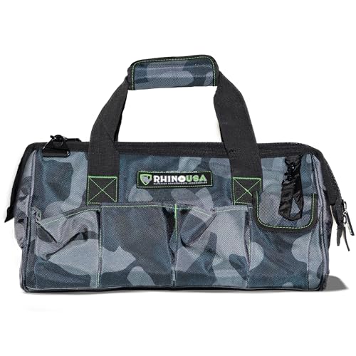 Rhino USA Robuste Werkzeugtasche – Herren-Werkzeugtasche mit 45 cm breiter Öffnung – große Werkzeugtaschen mit Seitentaschen verstärkter Schultergurt - Camouflage von Rhino USA