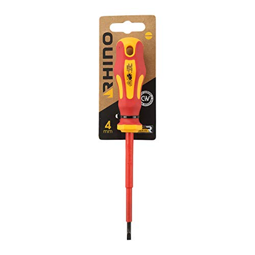 RHINO 1000V flache 4 x 100 mm isolierte Schraubendreher - Elektriker-Schraubendreher - Chrom-Vanadium-Klinge - Ergonomischer Griff - Professionelle Verwendung - Lebenslange Garantie - Verschiedene Größen erhältlich von Rhino
