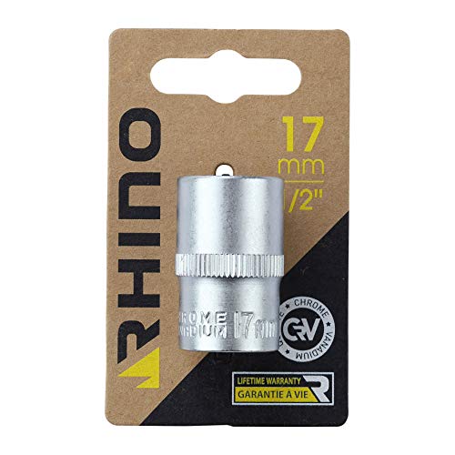 Rhino 9102 Sechskant-Stecknuss, 17 mm, sechseckig, kurz, metrisch, 6 Pant, Durchmesser 17 mm, Antriebsvierkant 1/2 Zoll – hohe Qualität (Chrom Vanadium) von Rhino